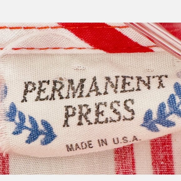 Vtg PERMANENT PRESS 80's Retro Red White Stripe BD LSV Dagger Collar Blouse 34 - Picture 5 of 7